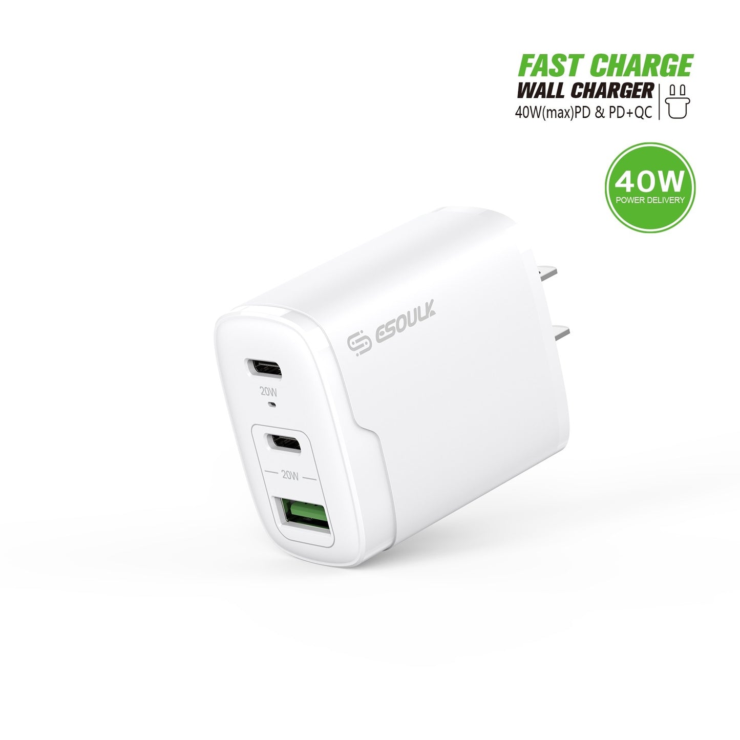 40W Dual PD+QC FAST WALL CHARGER