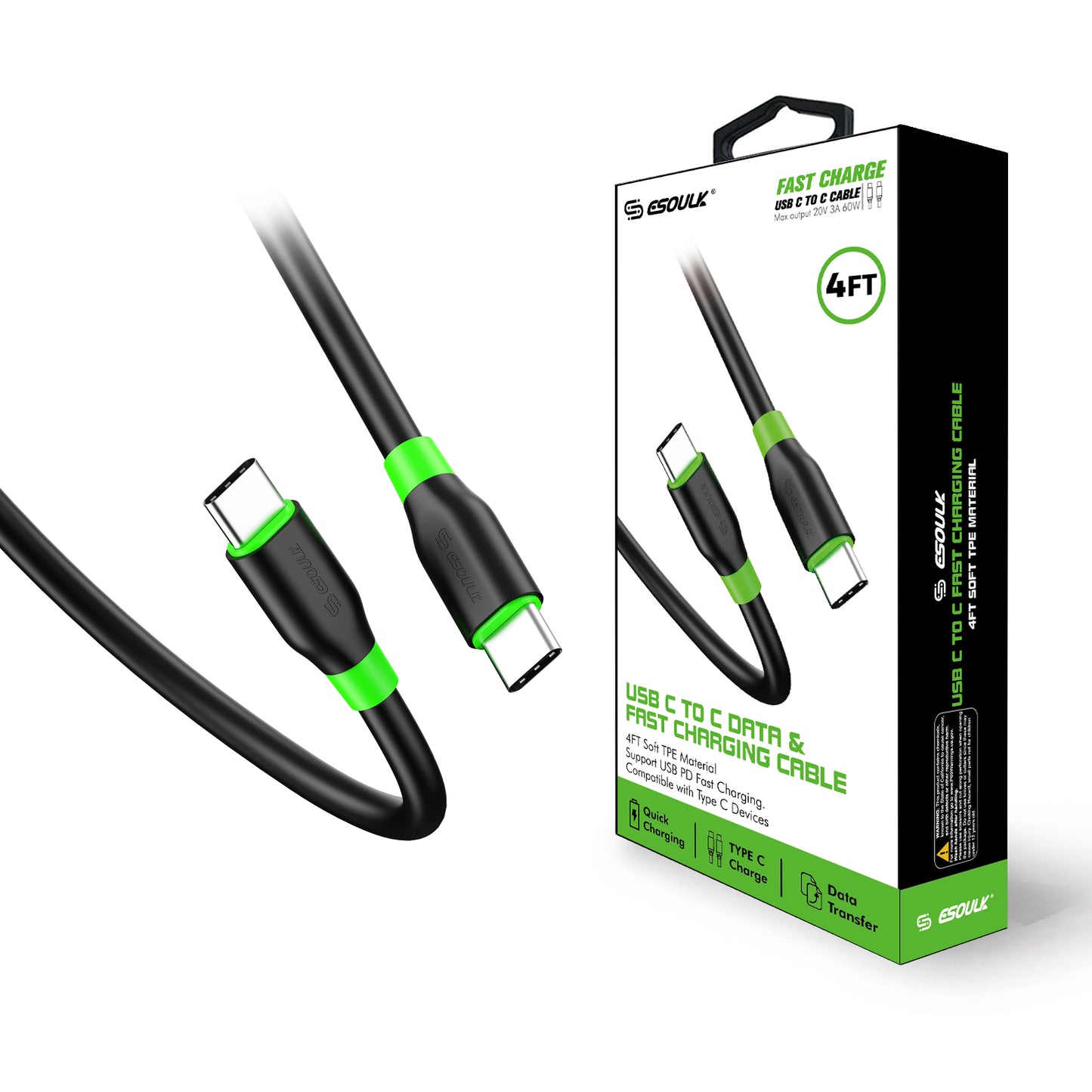 Esoulk C to C Cable 4FT / C to 8Pin Cable 4ft