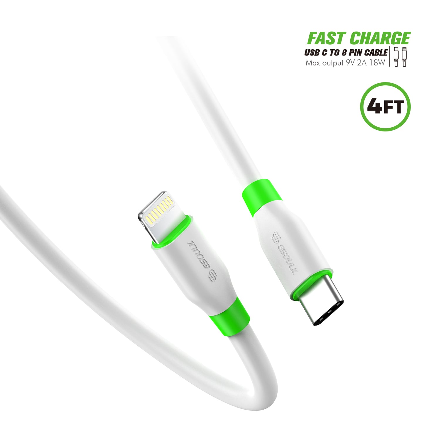 Esoulk C to C Cable 4FT / C to 8Pin Cable 4ft