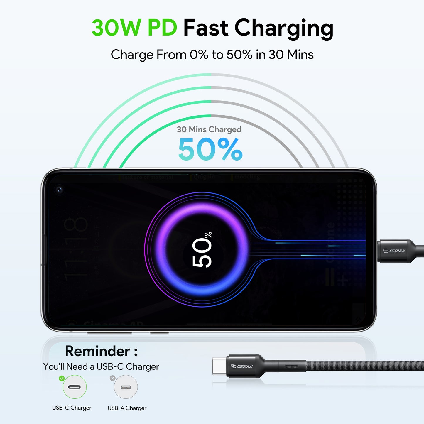 10FT FAST CHARGING CABLE C TO C / CACLE C TO 8 PIN