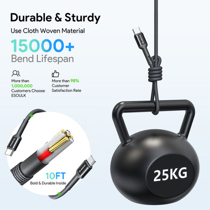 10FT FAST CHARGING CABLE C TO C / CACLE C TO 8 PIN